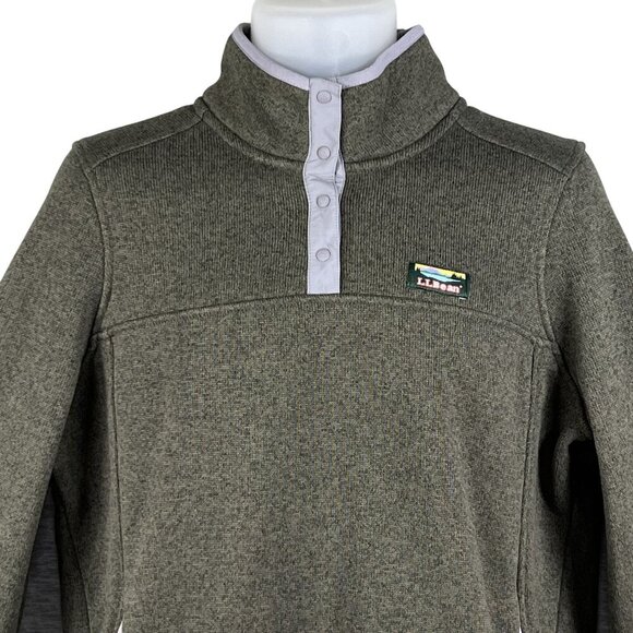LL Bean Womens L Olive Green Snap Up Fleece Jacket Pullover Long Sleeve Sweater - Picture 5 of 16